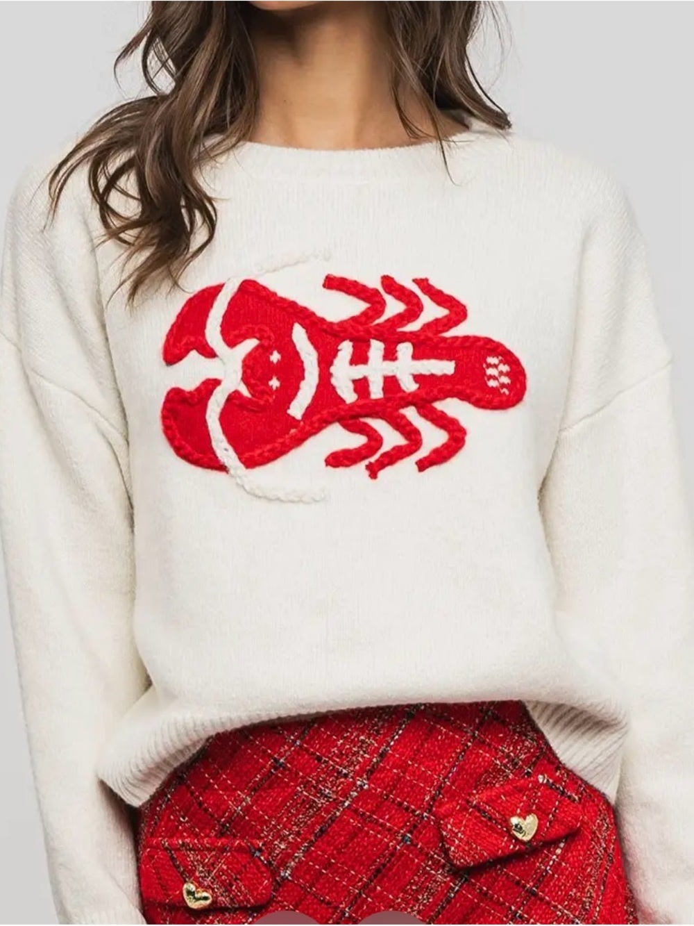 Crackin' Claws Lobster Sweater Dreamers By Debut Size M/L Women’s Off White /red